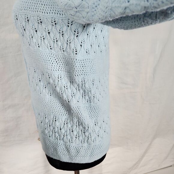 Vtg 1970s Rosanna Wintuk Blue Knit Cardigan Orlon Acrylic Round Neck Sweater - Picture 13 of 16